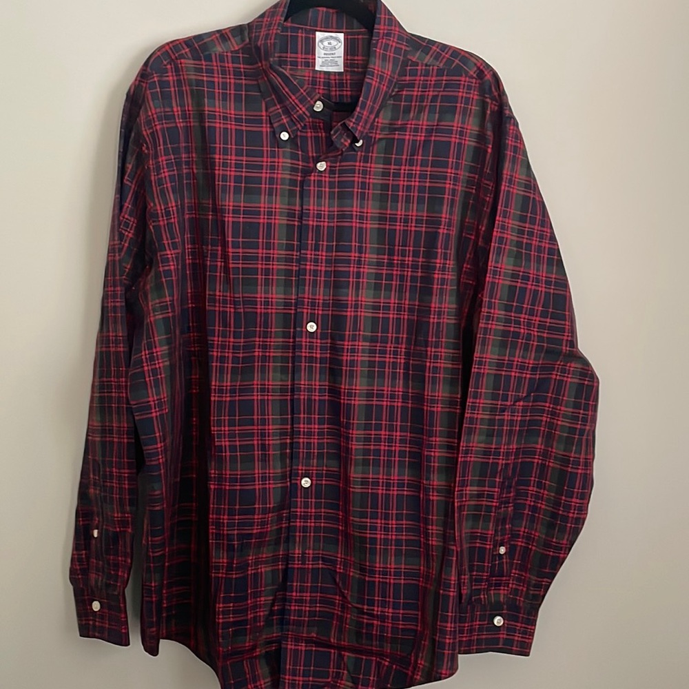 Brooks Brothers Plaid Red Green Navy long sleeve button down Shirt- XL